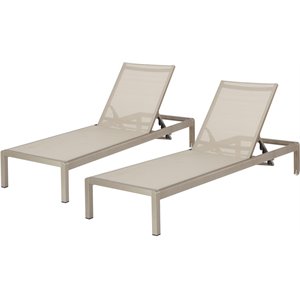 noble house cape coral gray outdoor mesh chaise lounge (set of 2)