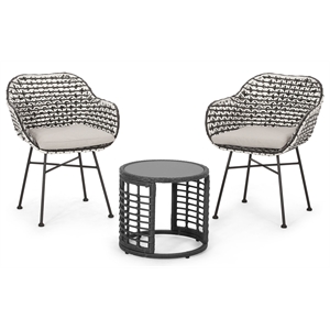 noble house gulley 3-piece faux rattan/metal patio bistro set in beige/black