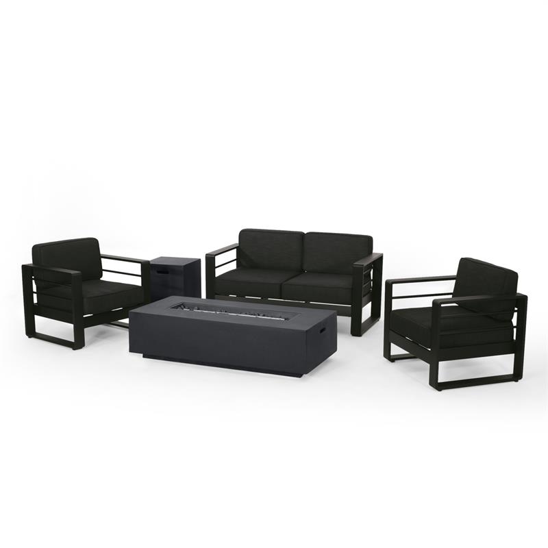 Noble House Maya Bay Outdoor 4 Seater Chat Set with Fire Pit Black/Gray