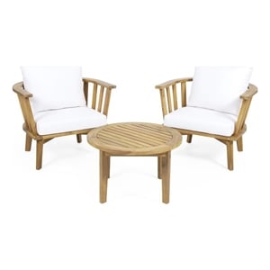 noble house solano 2-seater wood patio chat set w/coffee table in teak/white