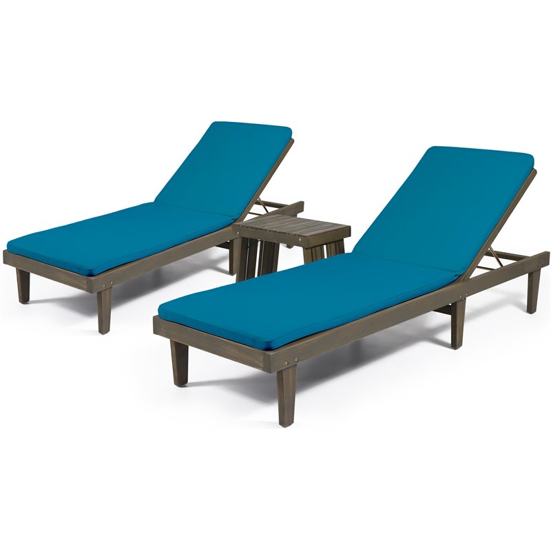 Noble House Nadine Outdoor Fabric Chaise Lounge Cushion in Blue (Set of 2)