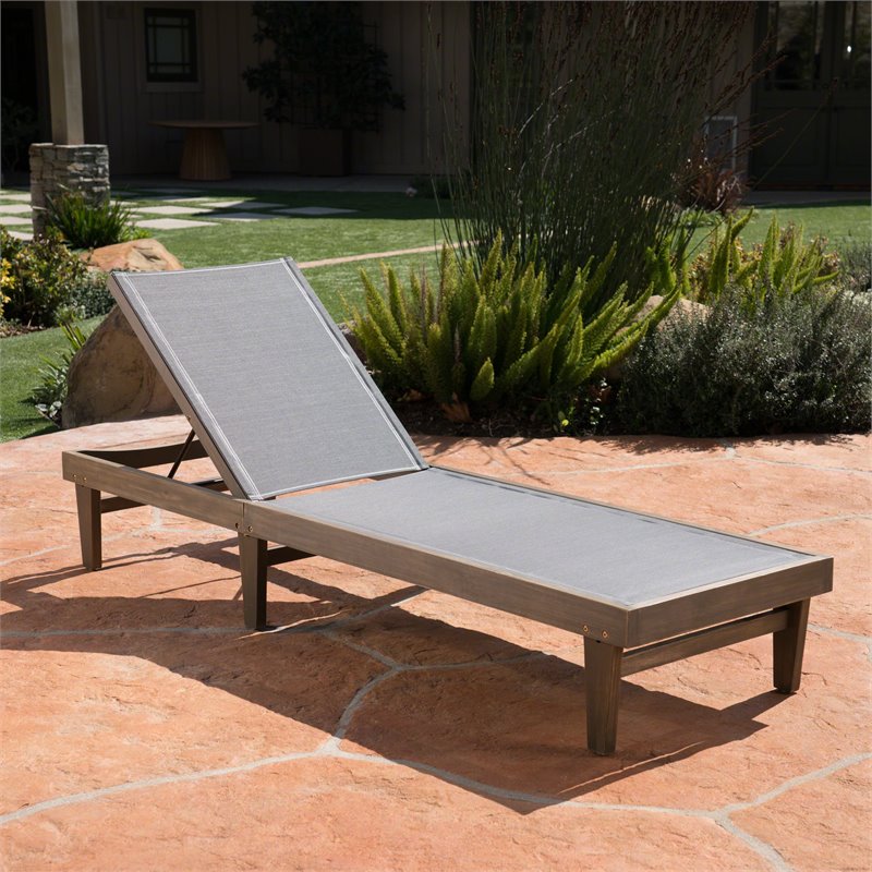 Noble House Summerland Outdoor Dark Grey Mesh Lounge in Grayed Wood