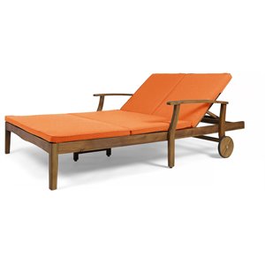 noble house perla double lounge for yard and patio in teak with orange cushions