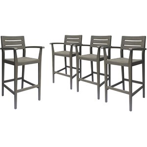 noble house stamford outdoor rustic acacia wood barstool in gray (set of 4)