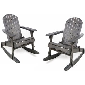 noble house malibu wood adirondack rocking chair in dark grey (set of 2)