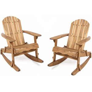 noble house malibu wood adirondack rocking chair in natural stained (set of 2)