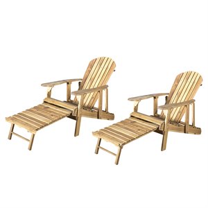 noble house hayle reclining wood adirondack chair w/footrest (set of 2) natural