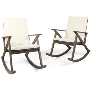 noble house gus acacia wood rocking chair & cushion (set of 2) grey/cream