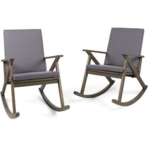 noble house gus acacia wood rocking chair & cushion (set of 2) grey/grey