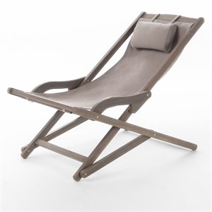 noble house nikki outdoor wood and canvas grey sling chair (set of 2)