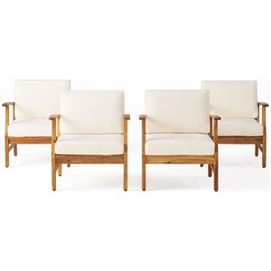 noble house perla outdoor teaked acacia wood chair with cream cushion (set of 4)