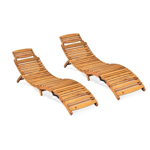 noble house lahaina acacia wood outdoor chaise lounge natural yellow (set of 2)