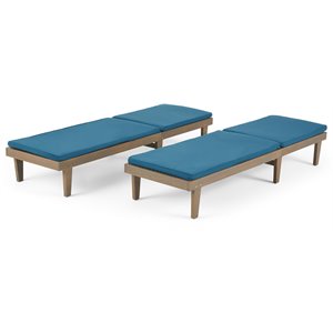 noble house nadine outdoor wood lounge cushion (set of 2) gray/blue