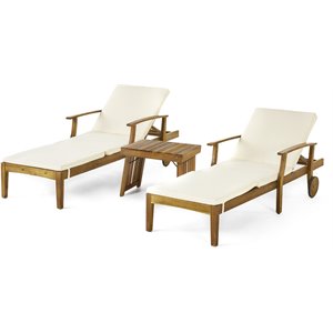 noble house perla outdoor wood 3-pc chaise lounge set with cushion teak/cream