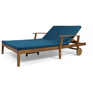noble house perla double lounge for yard and patio in teak with blue cushions