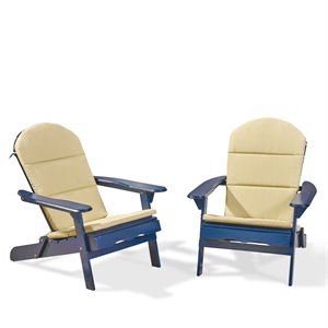 noble house malibu wood adirondack chair with cushion (set of 2) navy blue/khaki