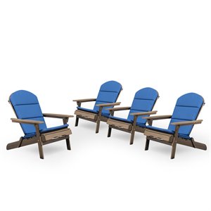 noble house malibu wood adirondack chair w/cushion (set of 4) gray/navy blue
