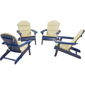 noble house malibu wood adirondack chair w/cushion (set of 4) navy blue/khaki