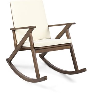 noble house gus acacia wood rocking chair & cushion dark brown/cream