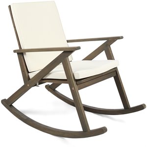 noble house gus acacia wood rocking chair & cushion grey/cream