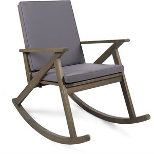 noble house gus acacia wood rocking chair & cushion grey/grey
