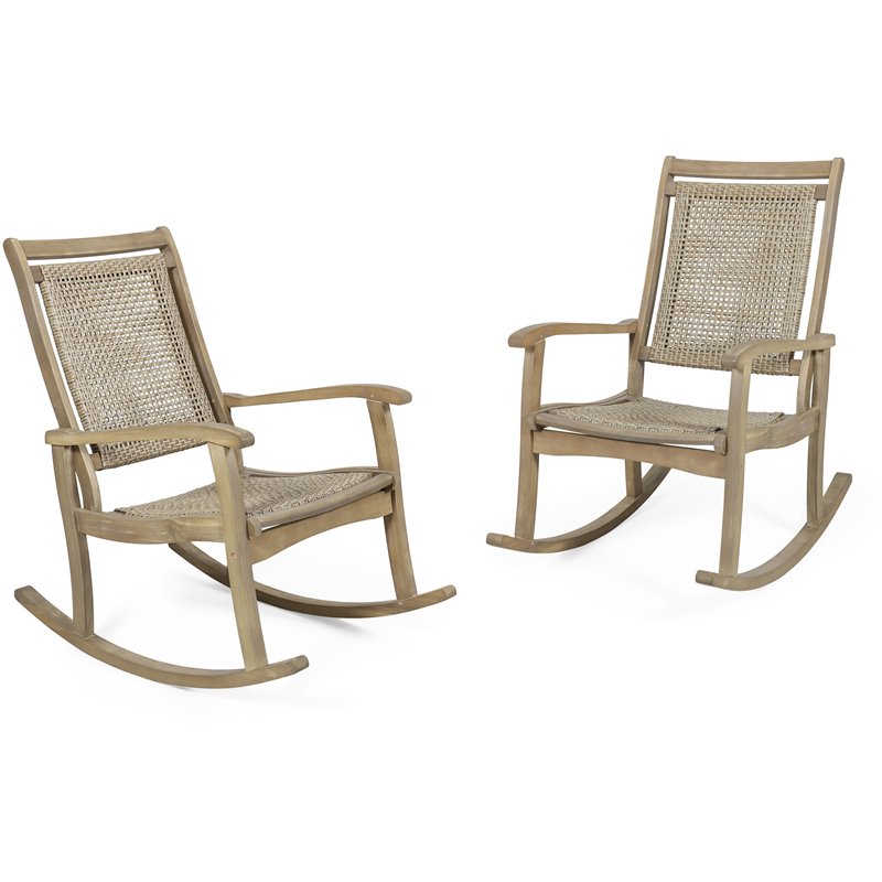 Noble House Lucas Rustic Wicker Rocking Chair (Set of 2) Light Brown