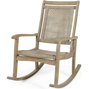 noble house lucas outdoor rustic wicker rocking chair light brown/multi-brown
