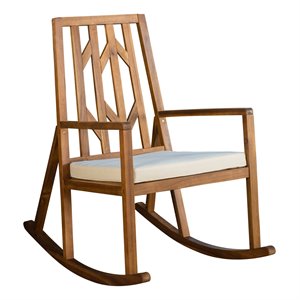 noble house nuna outdoor wood rocking chair with cream cushion