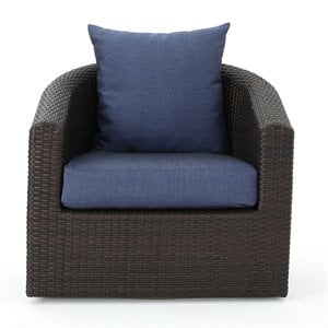 noble house darius aluminum wicker swivel chair navy blue cushion (set of 4)