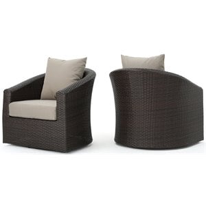 noble house darius aluminum brown wicker swivel chair khaki cushions (set of 2)