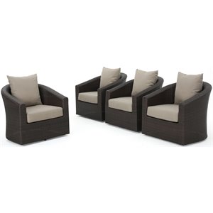 noble house darius aluminum brown wicker swivel chair khaki cushions (set of 4)