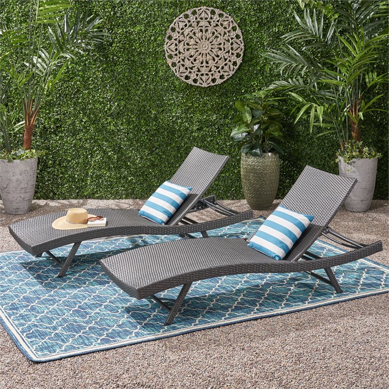 Noble House Kauai Outdoor Wicker Chaise Lounges (Set of 2) Grey - 304606