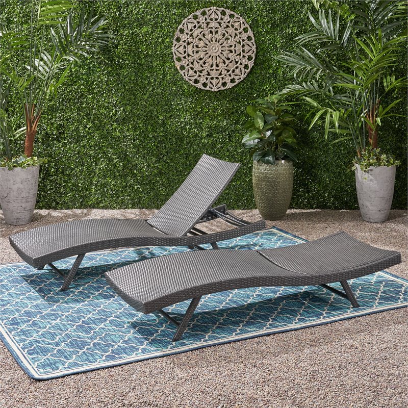 Noble House Kauai Outdoor Wicker Chaise Lounges (Set of 2) Grey Cymax