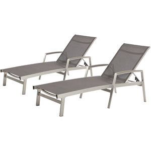 noble house oxton outdoor mesh and aluminum chaise lounge (set of 2) gray