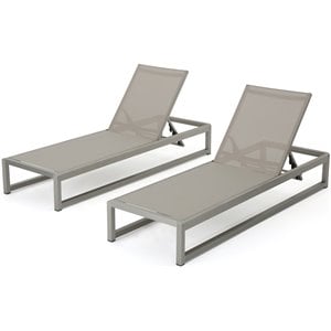 noble house metten outdoor mesh chaise lounge (set of 2) silver and gray