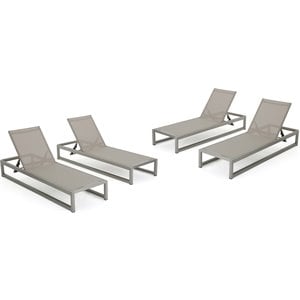 noble house metten outdoor mesh chaise lounge (set of 4) silver and gray