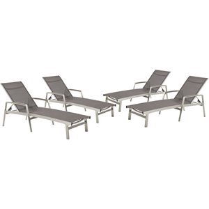 noble house oxton outdoor mesh and aluminum chaise lounge (set of 4) gray