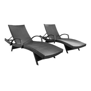 noble house salem outdoor gray wicker arm chaise lounges (set of 2)