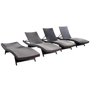 noble house salem outdoor brown wicker adjustable lounge chair (set of 4)