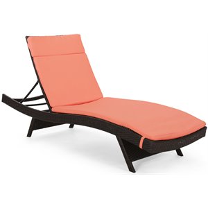 noble house salem outdoor multi-brown wicker patio lounger with orange cushion