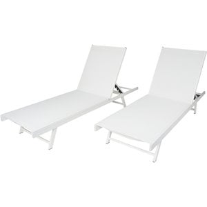 noble house salton outdoor aluminum and mesh chaise lounge (set of 2) white
