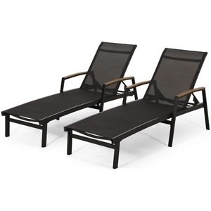 noble house oxton outdoor aluminum lounge with mesh seating (set of 2) black