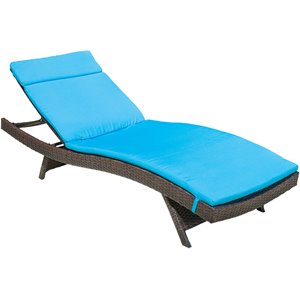 noble house salem brown wicker adjustable patio lounger with blue cushion