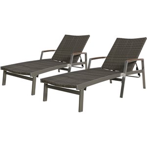 noble house oxton outdoor wicker and aluminum chaise lounges (set of 2) gray