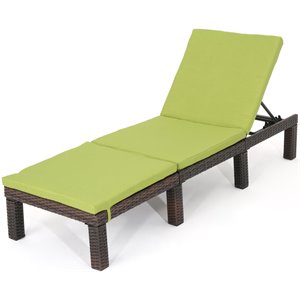 noble house jamaica outdoor multibrown wicker chaise lounge with green cushion