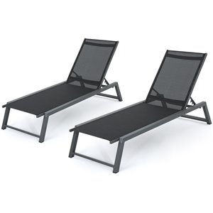 noble house myers outdoor black mesh lounge with grey aluminum frame (set of 2)