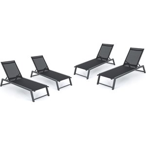 noble house myers outdoor black mesh lounge with grey aluminum frame (set of 4)