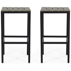 noble house elkhart outdoor modern acacia wood bar stools (set of 2) gray/black