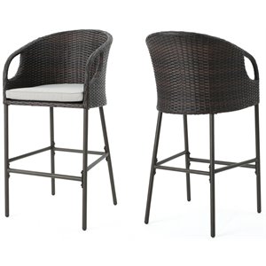 noble house dominica multi brown wicker barstools light brown cushion (set of 2)