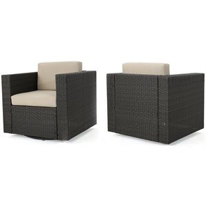 noble house puerta outdoor wicker swivel chair with beige cushion (set of 2)